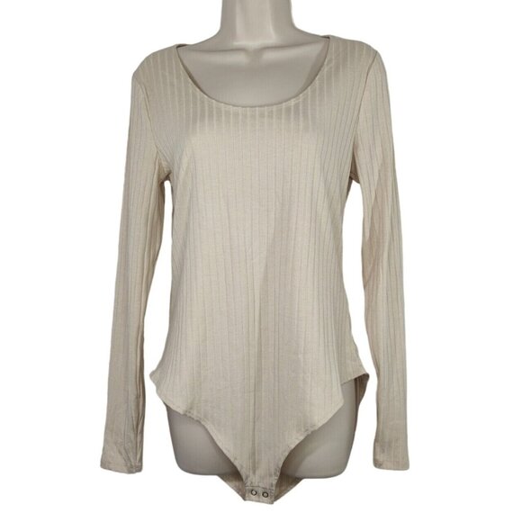 Forever 21 Tops - Forever 21 Tan Ribbed Knit Bodysuit Women Size XL Snap Crotch Long Sleeve NEW